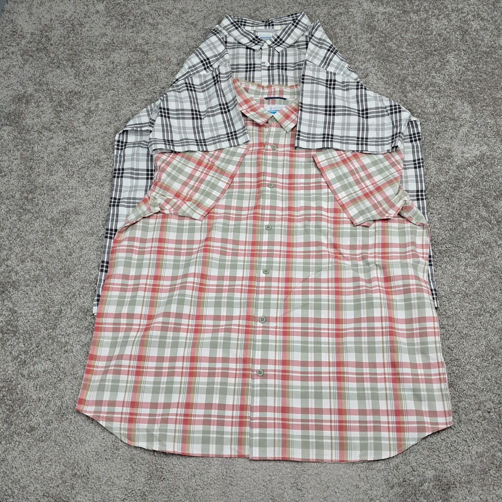 Columbia Mens Short Sleeve Plaid Button Down Shirts Lot of 2 XXL Red Black